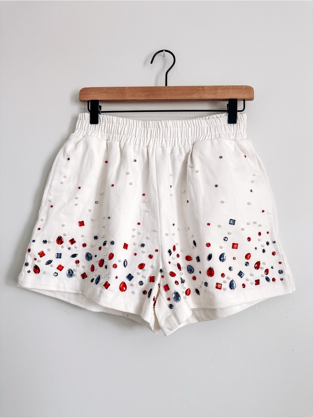 Brianna Cannon White Denim Patriot Bling Shorts NWT XL